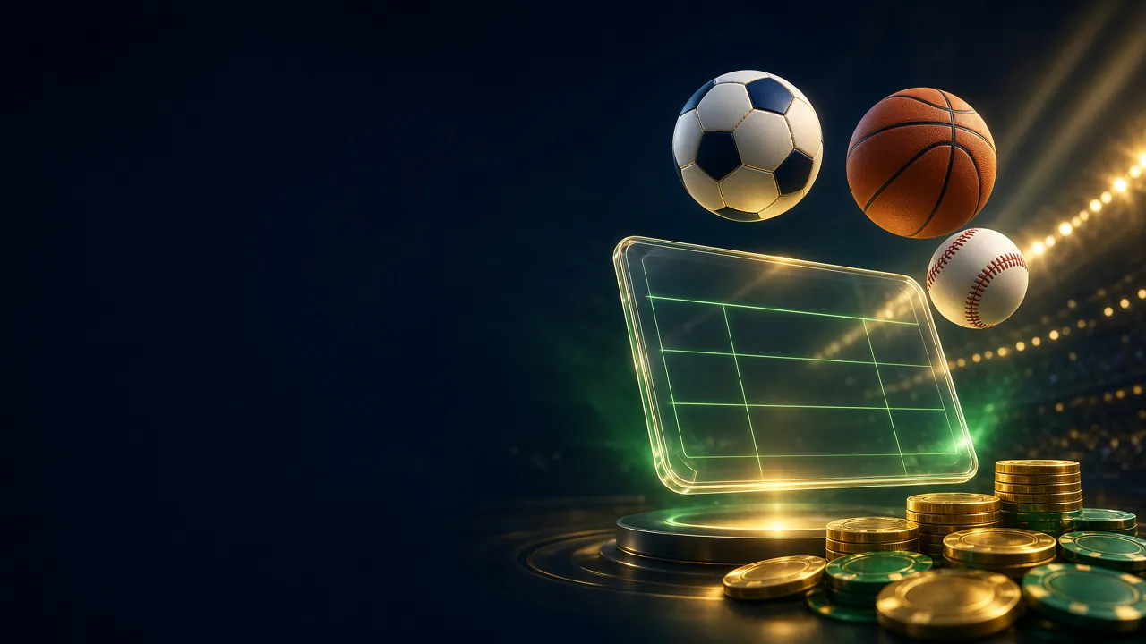 Balones de futbol, basquetbol y beisbol sobre una pizarra de cristal con monedas